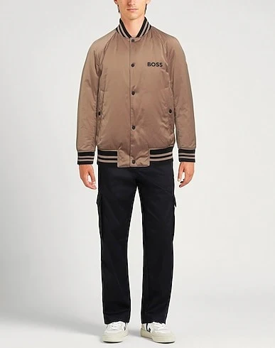 Beige Bomber Jacket with Ribbed Trim