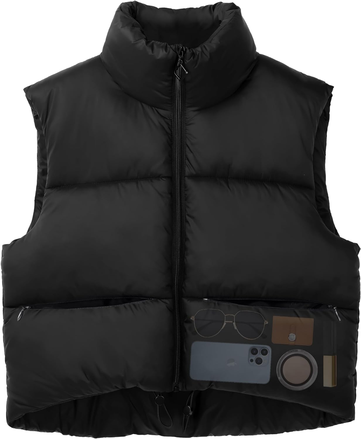 ANAYSN Women's Cropped Puffer Vest Lightweight Sleeveless Warm Vests For Women Winter Stand Collar Padded Gilet