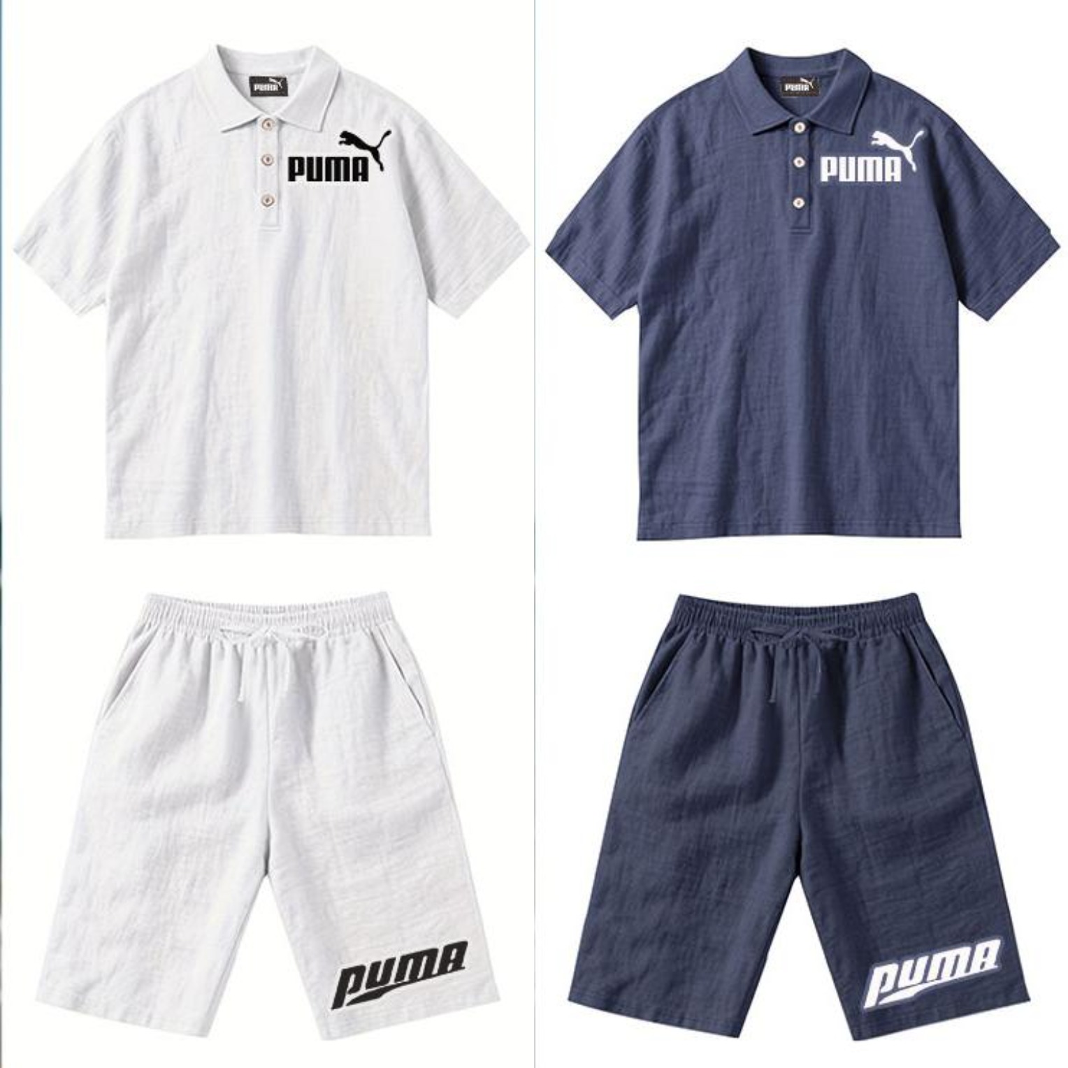 PUMA Męski Komplet z Koszulą i Szortami Lnianymi, Wygodny Styl na Wypoczynek Plażowy - Prosty Jednokolorowy