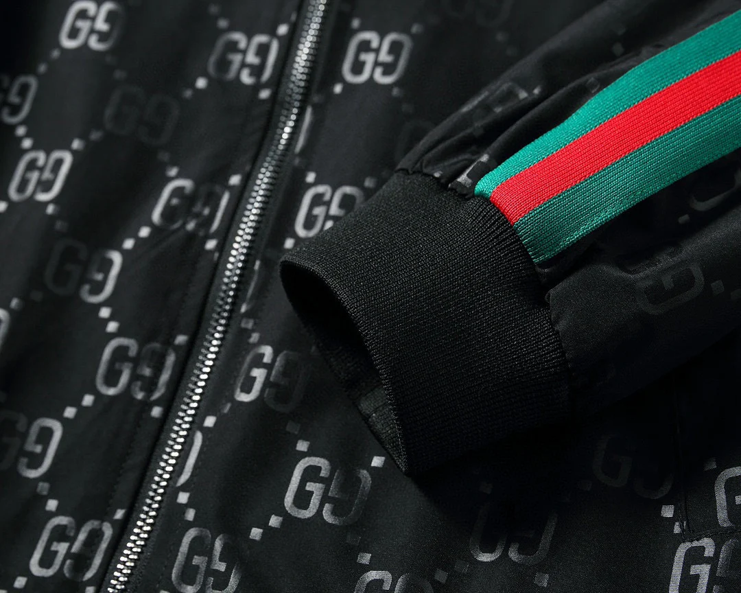 Black GG Monogram Track Jacket with Signature Web Stripes