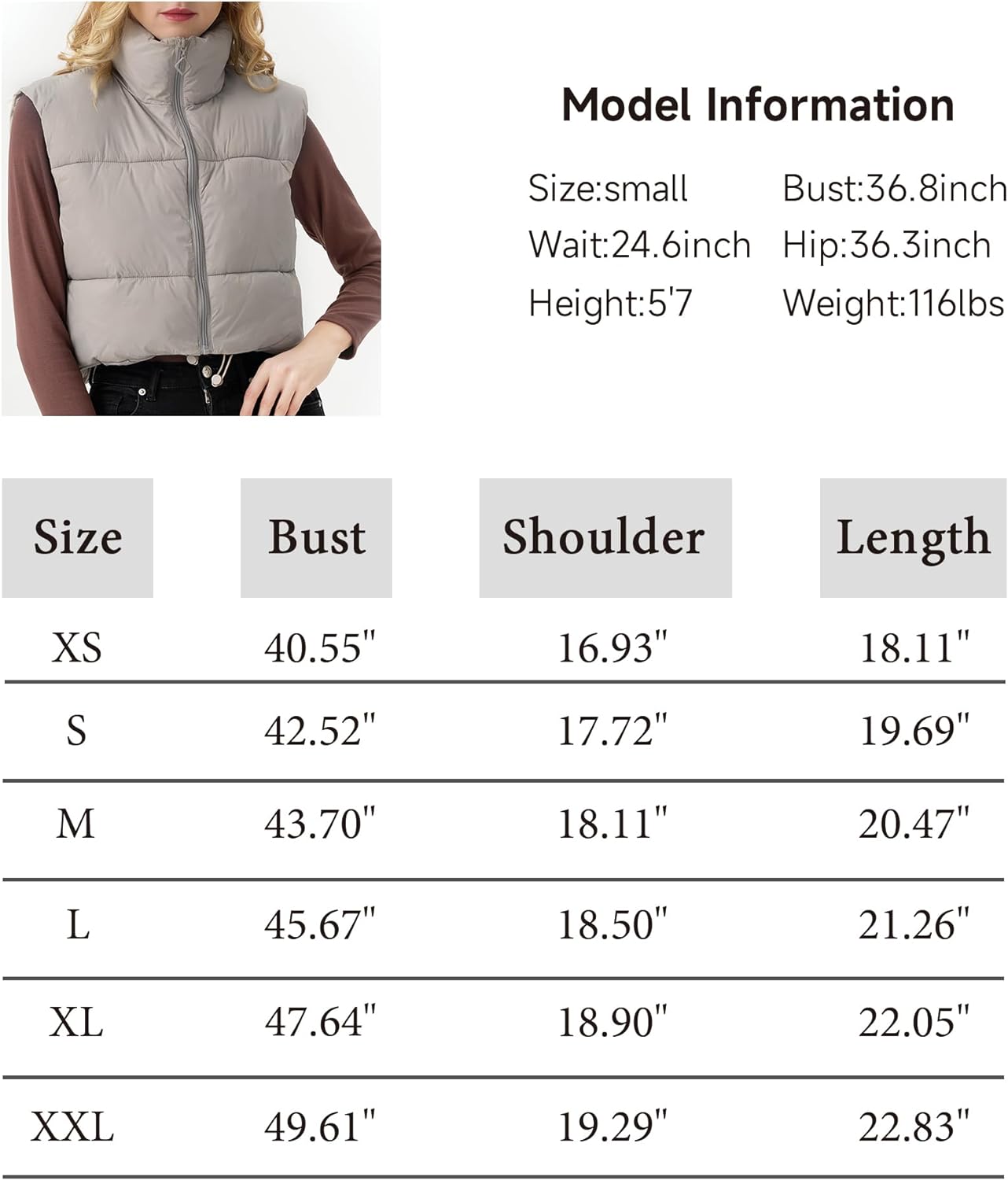 ANAYSN Women's Cropped Puffer Vest Lightweight Sleeveless Warm Vests For Women Winter Stand Collar Padded Gilet