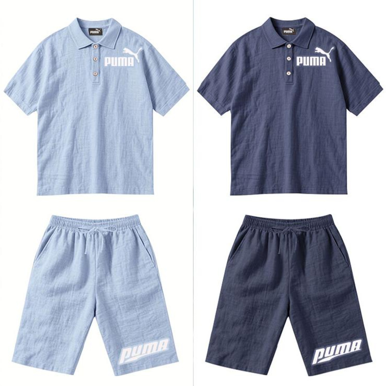 PUMA Męski Komplet z Koszulą i Szortami Lnianymi, Wygodny Styl na Wypoczynek Plażowy - Prosty Jednokolorowy