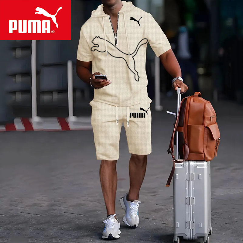 PUMA Letni Komplet Sportowy dla Mężczyzn z Kapturem i Krótkim Rękawem, Wszechstronny Zestaw Dwuczęściowy 2025