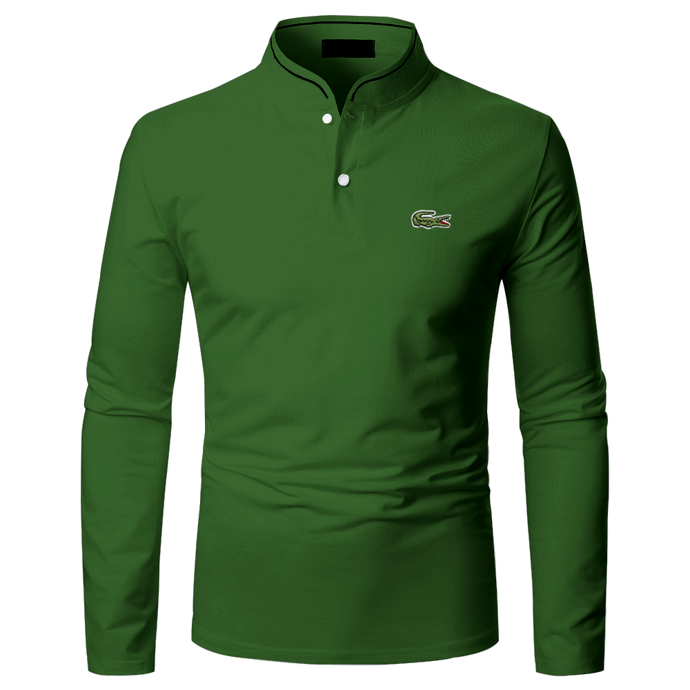 Solid color men's casual long-sleeved polo shirt