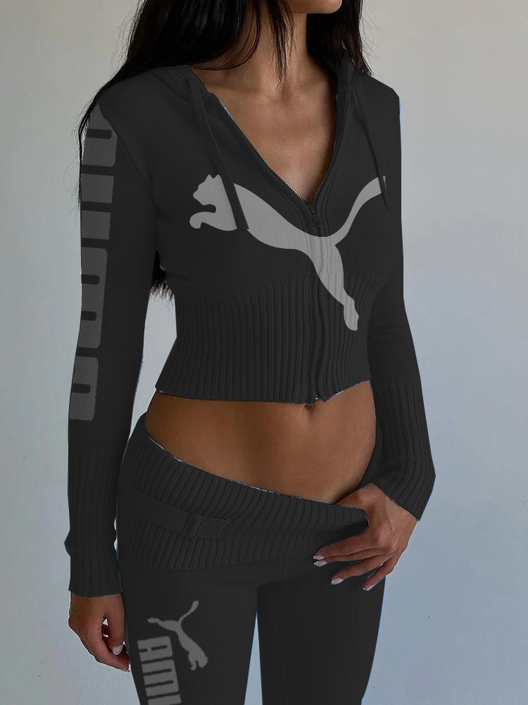 Dzianinowy, modny, seksowny garnitur z wysokim stanem