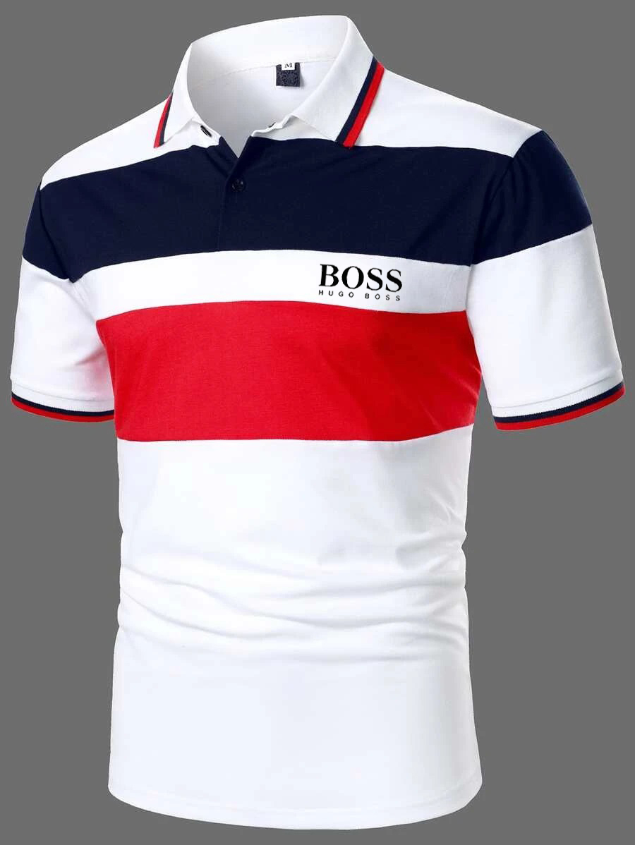 Men's color block casual short-sleeved polo shirt