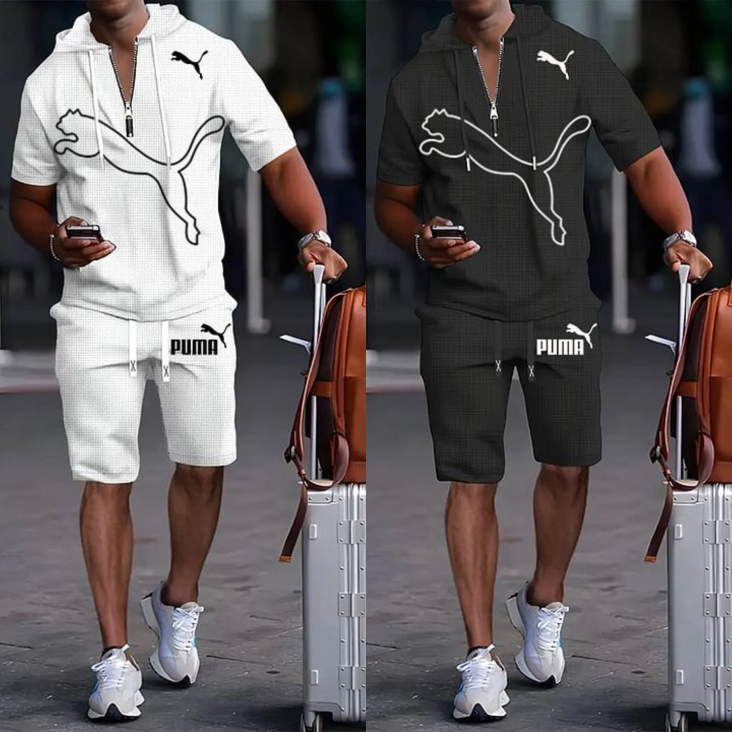 PUMA Letni Komplet Sportowy dla Mężczyzn z Kapturem i Krótkim Rękawem, Wszechstronny Zestaw Dwuczęściowy 2025