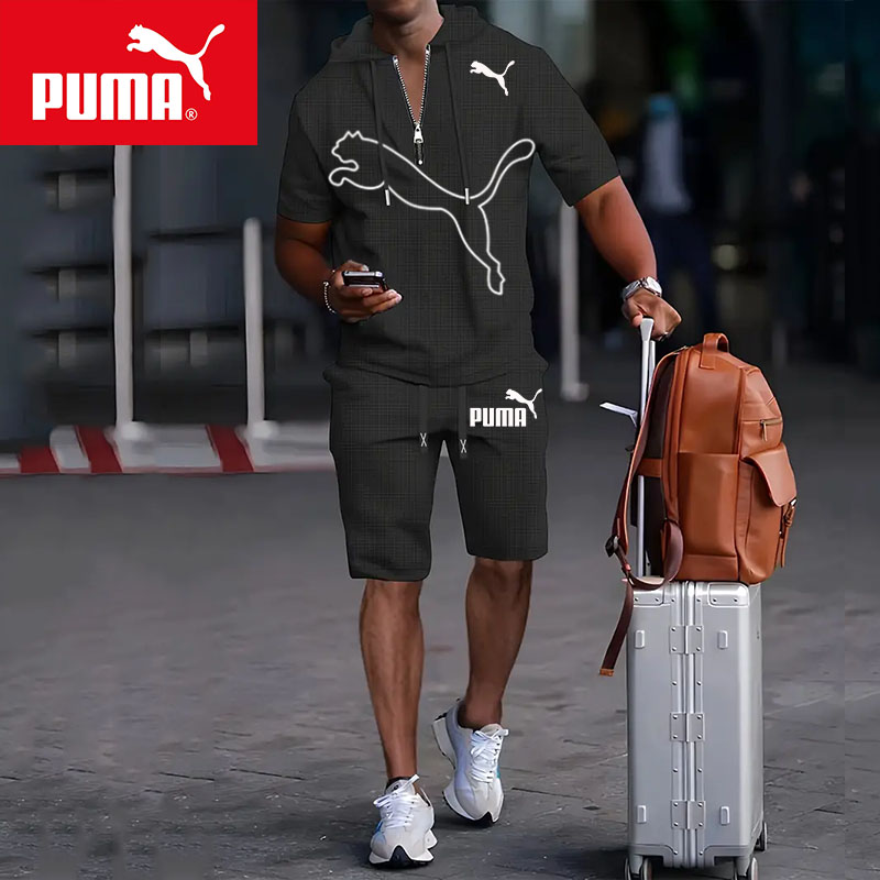 PUMA Letni Komplet Sportowy dla Mężczyzn z Kapturem i Krótkim Rękawem, Wszechstronny Zestaw Dwuczęściowy 2025