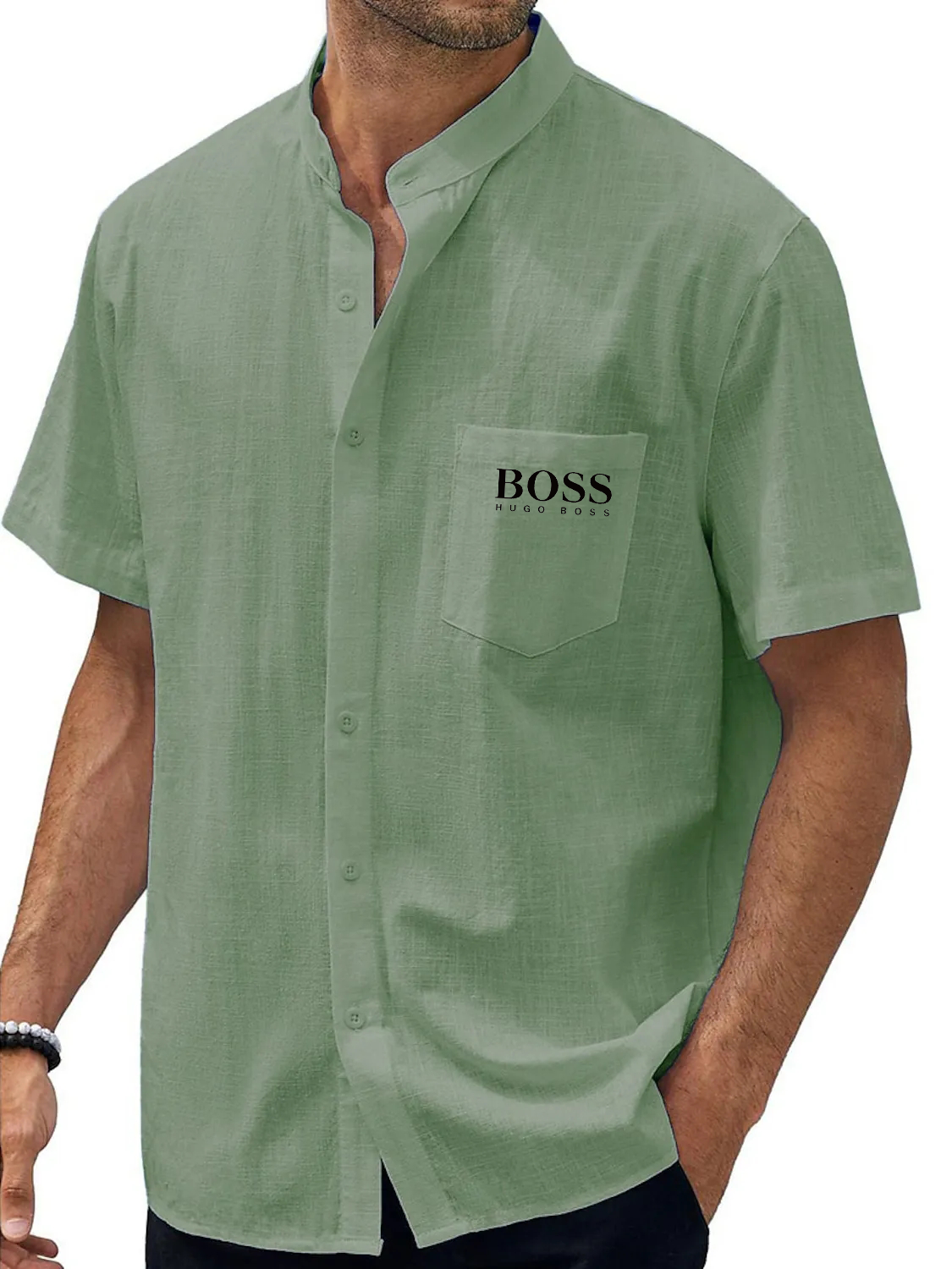 Men's Hawaiian Casual Beach Stand Collar Pocket Short Sleeves