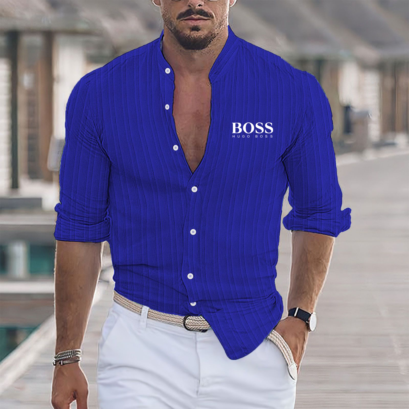 Men's cotton linen casual loose long sleeves