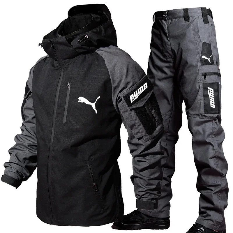 PUMA-2025 Nowy komplet jesień-zima męska kurtka pilotka z kapturem (bluza + spodnie)