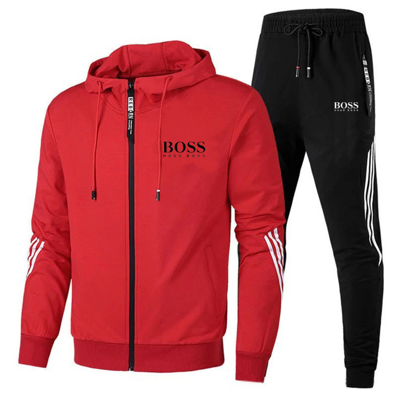 Hooded Slim Striped Stitching Sports Suit Hooded Sweater Casual Set