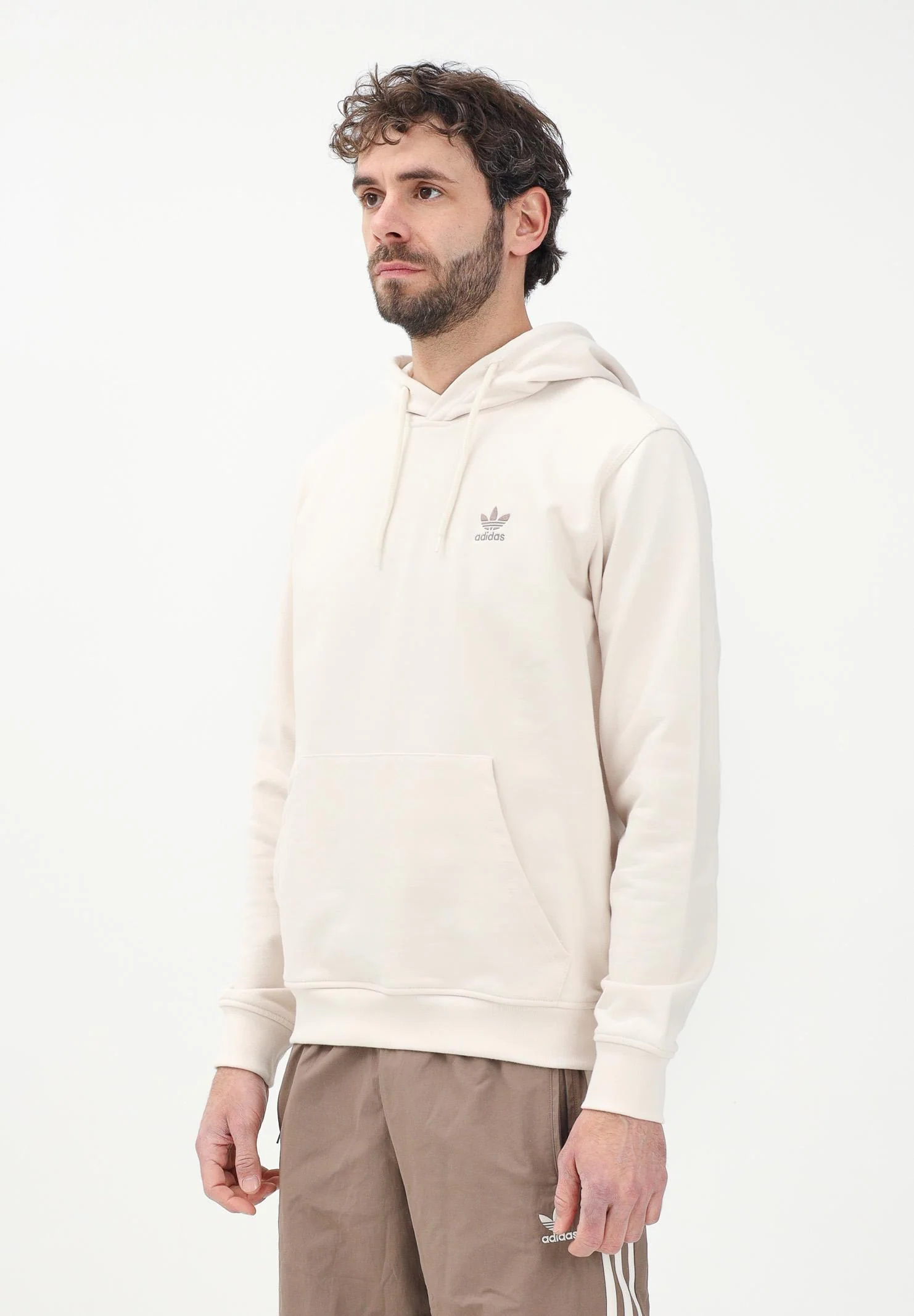 ADIDAS ORIGINALS Men's Essentials Trefoil French Terry Hoodie in Cream