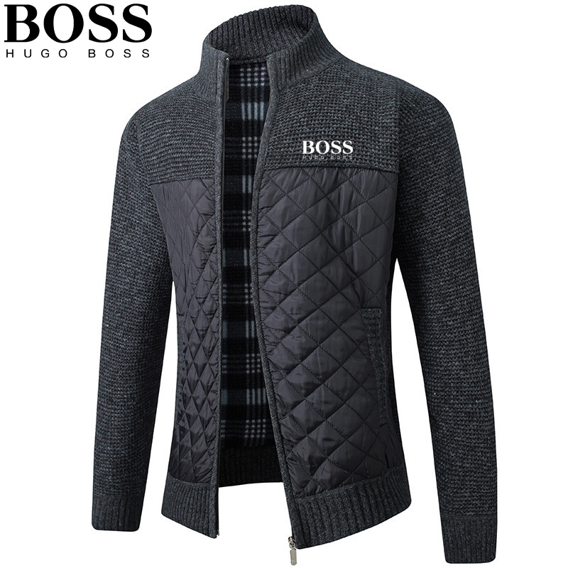 Men's Striped Check Zip Fleece Knit Jacket