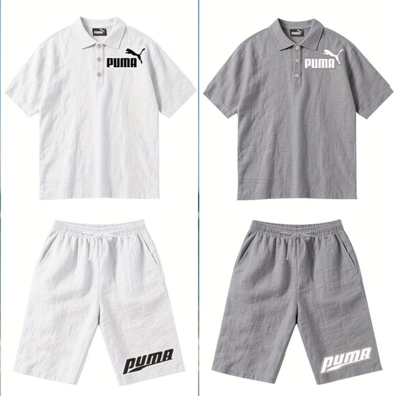 PUMA Męski Komplet z Koszulą i Szortami Lnianymi, Wygodny Styl na Wypoczynek Plażowy - Prosty Jednokolorowy