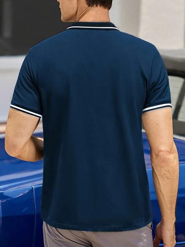 Men Casual Contrast Trim Polo Shirt