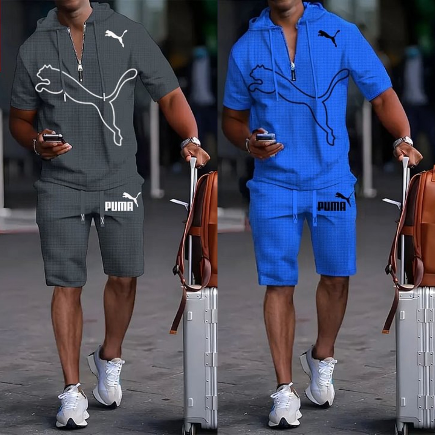 PUMA Letni Komplet Sportowy dla Mężczyzn z Kapturem i Krótkim Rękawem, Wszechstronny Zestaw Dwuczęściowy 2025
