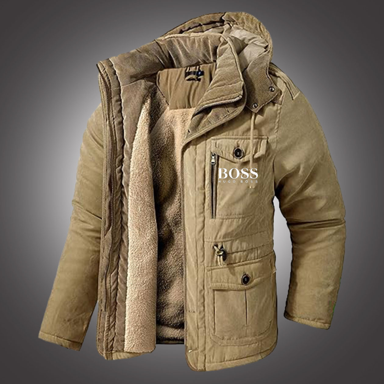 Men's Winter Hooded Jacket Windproof Lined Fleece Windbreaker Coat Outerwear Warm Parka