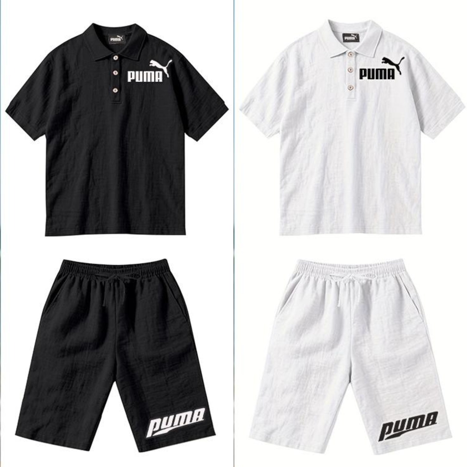 PUMA Męski Komplet z Koszulą i Szortami Lnianymi, Wygodny Styl na Wypoczynek Plażowy - Prosty Jednokolorowy