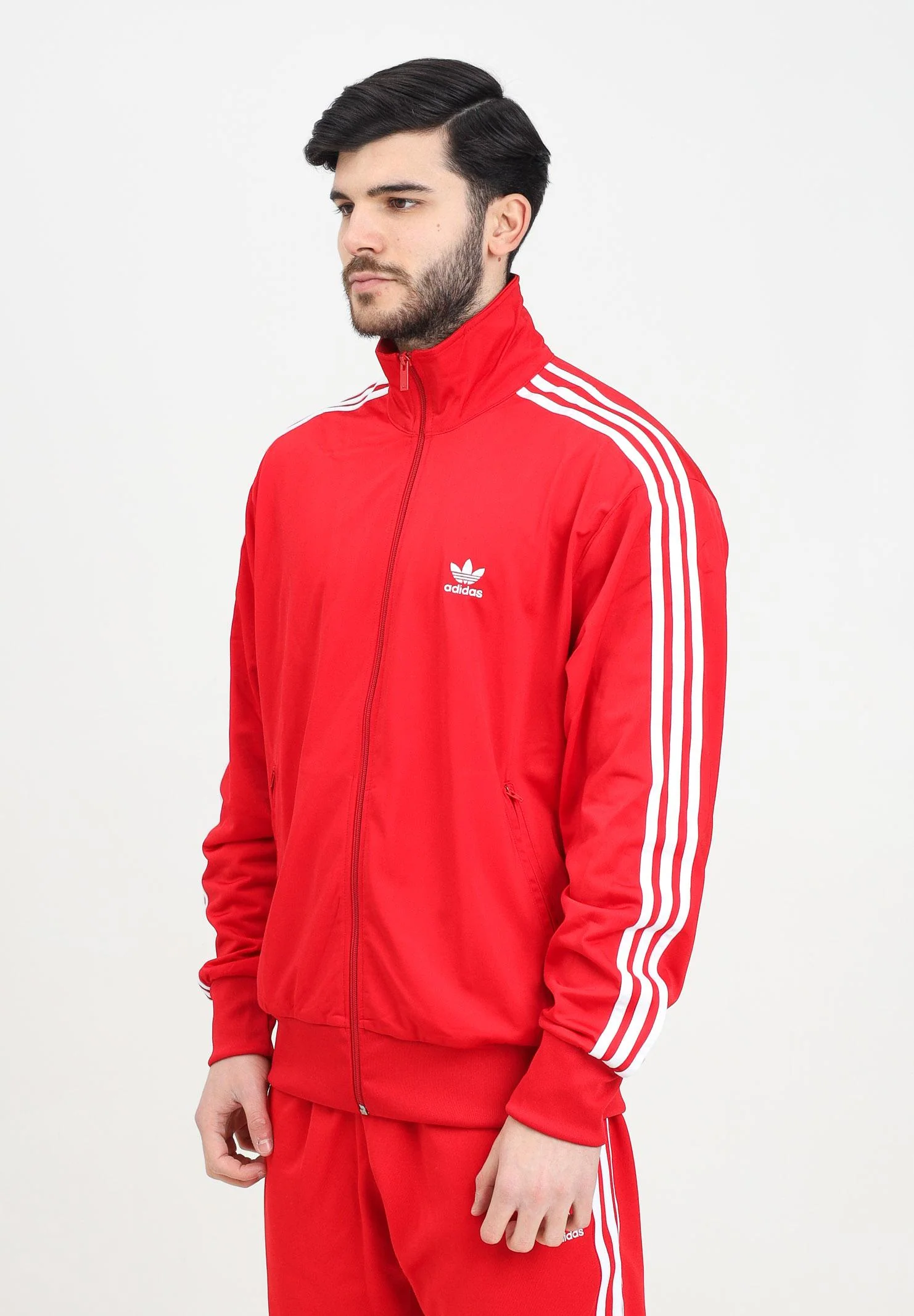 ADIDAS ORIGINALS Men's Adicolor Classics Firebird Zip Up Hoodie in Red