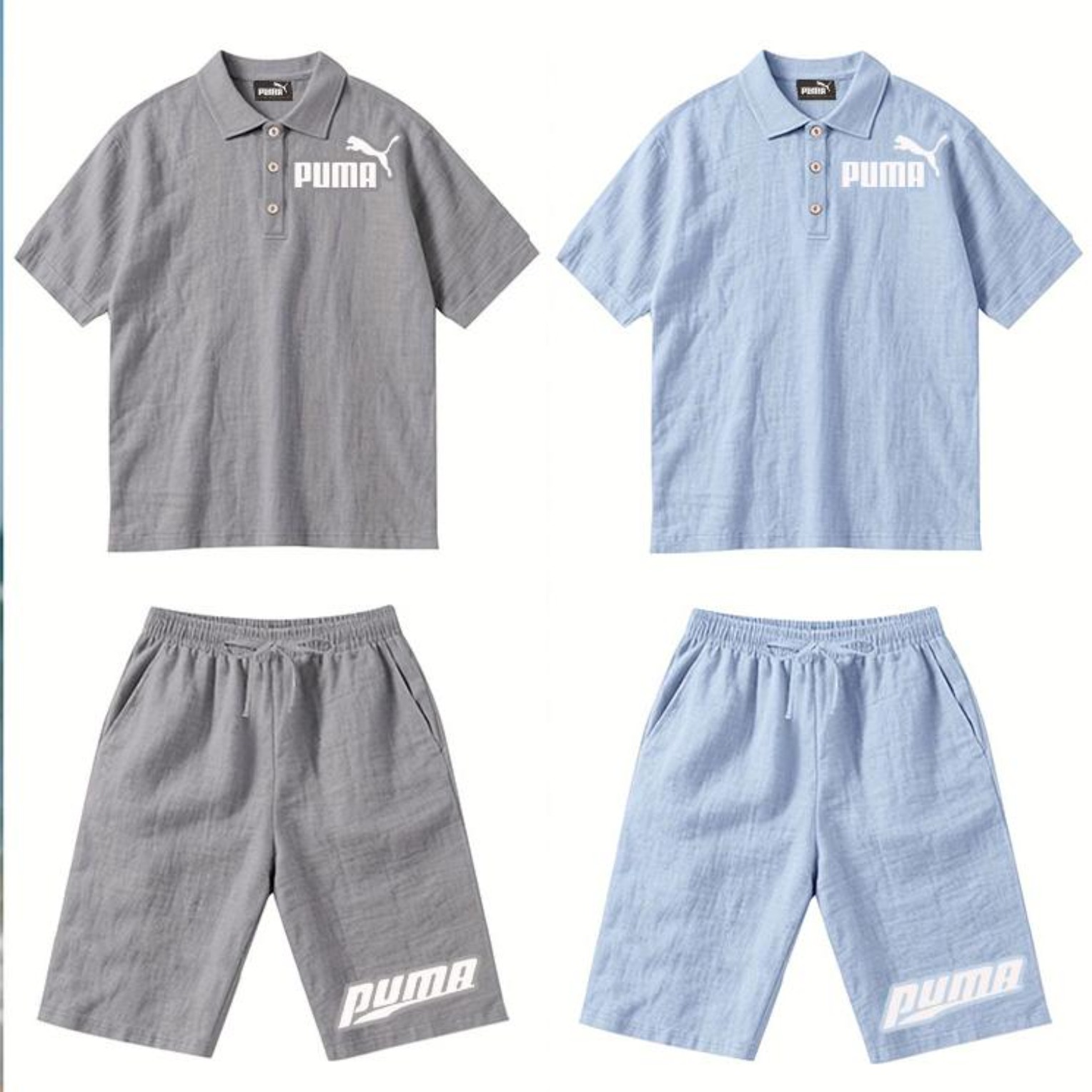 PUMA Męski Komplet z Koszulą i Szortami Lnianymi, Wygodny Styl na Wypoczynek Plażowy - Prosty Jednokolorowy