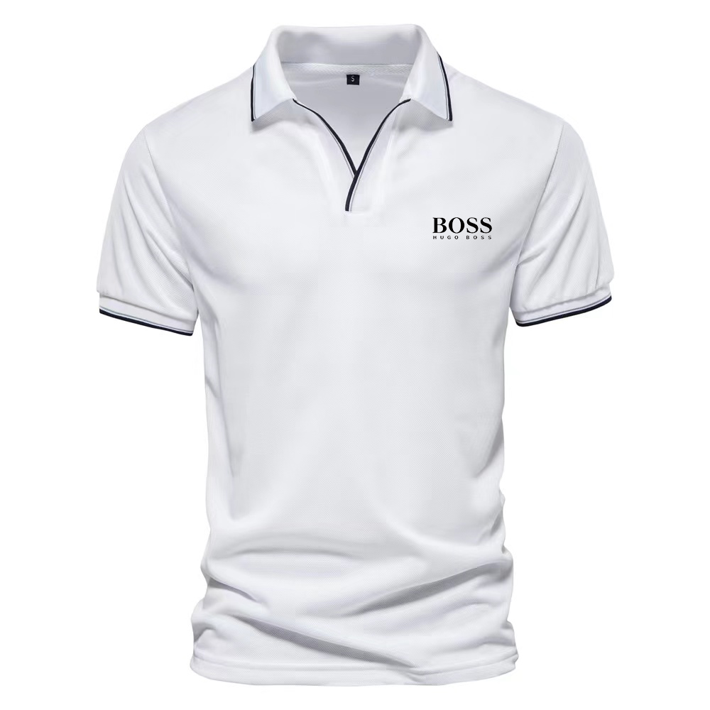 Men's Hot Selling Solid Color V-Neck Cotton Casual Short Sleeve Polo Shirt
