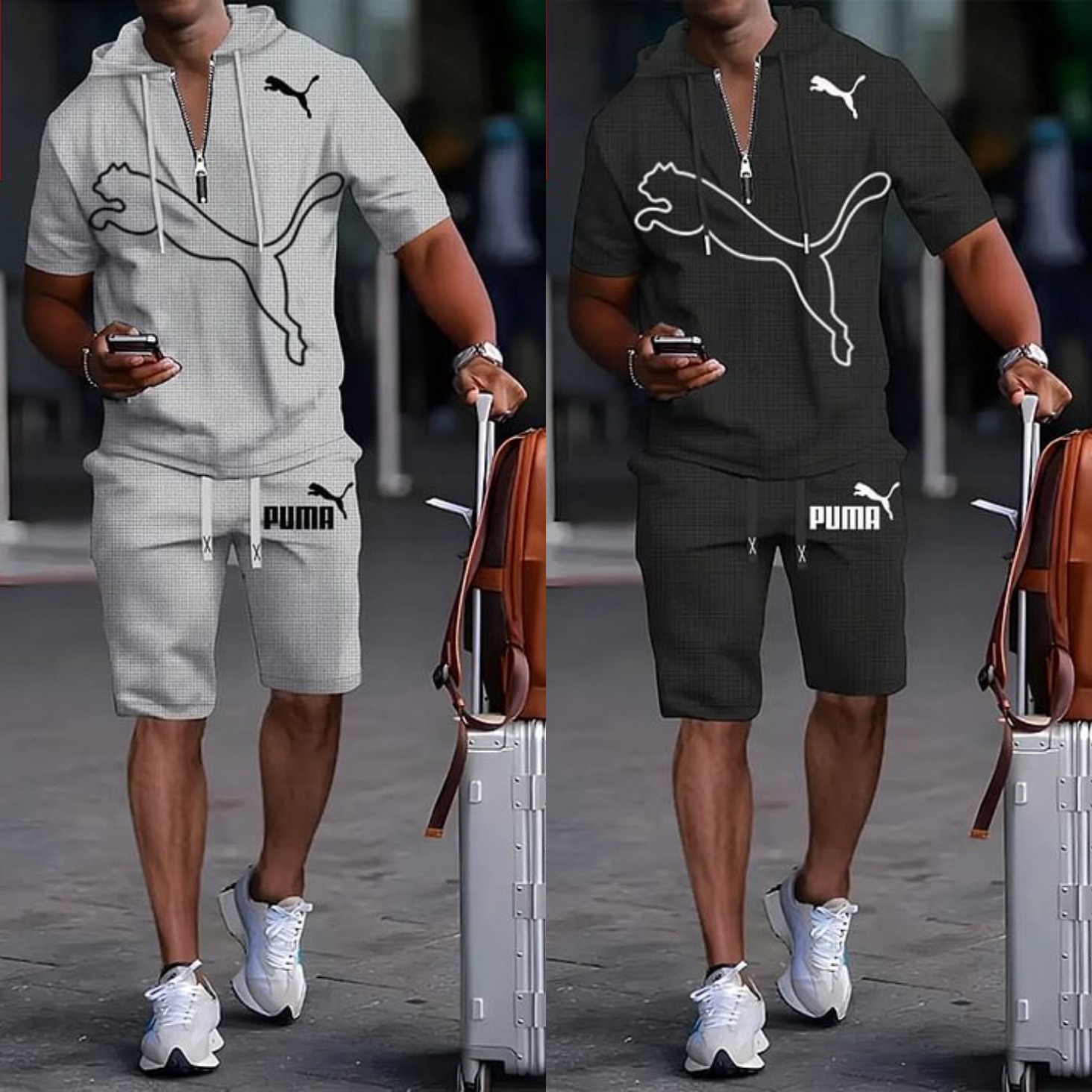 PUMA Letni Komplet Sportowy dla Mężczyzn z Kapturem i Krótkim Rękawem, Wszechstronny Zestaw Dwuczęściowy 2025