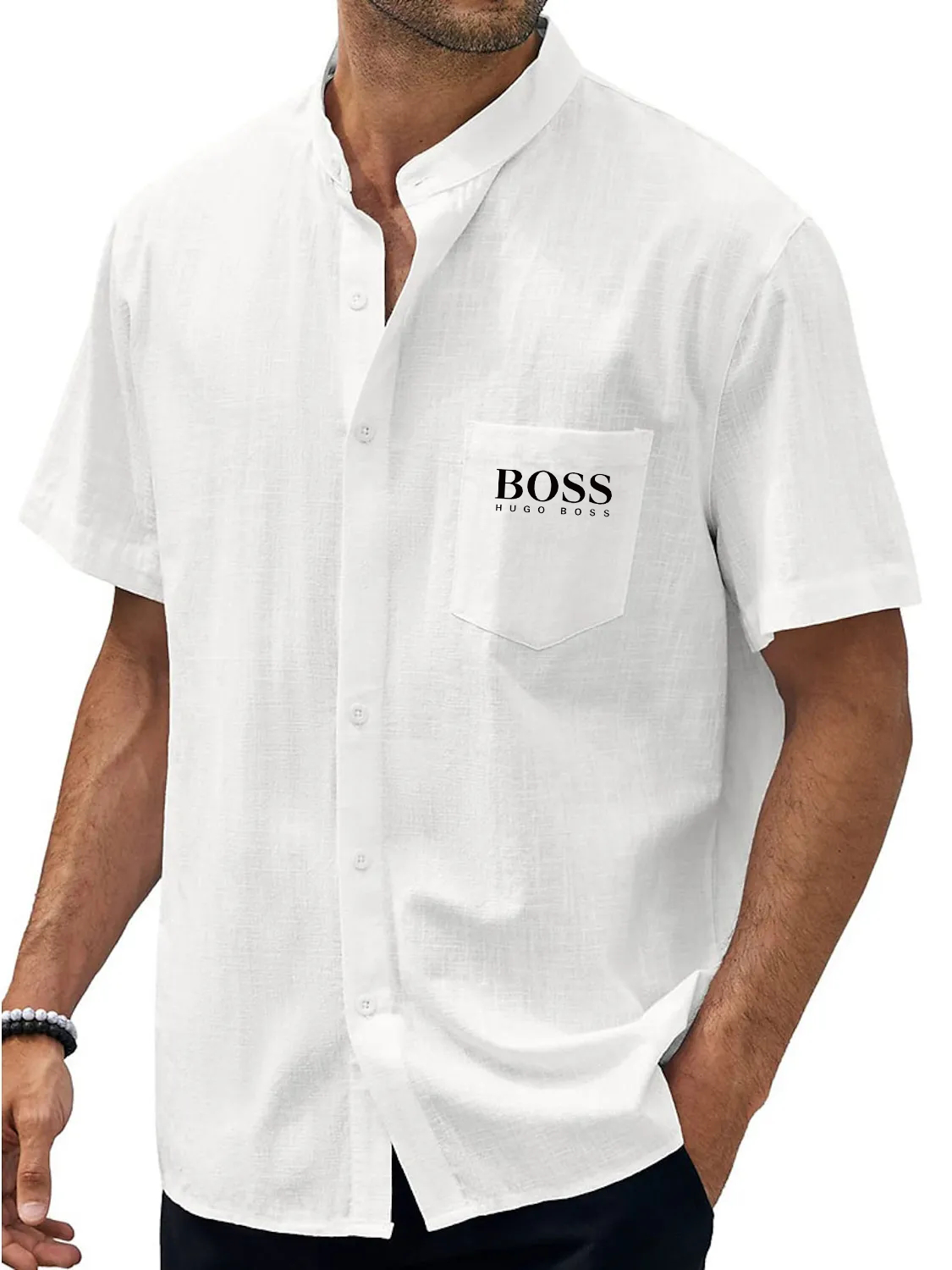 Men's Hawaiian Casual Beach Stand Collar Pocket Short Sleeves