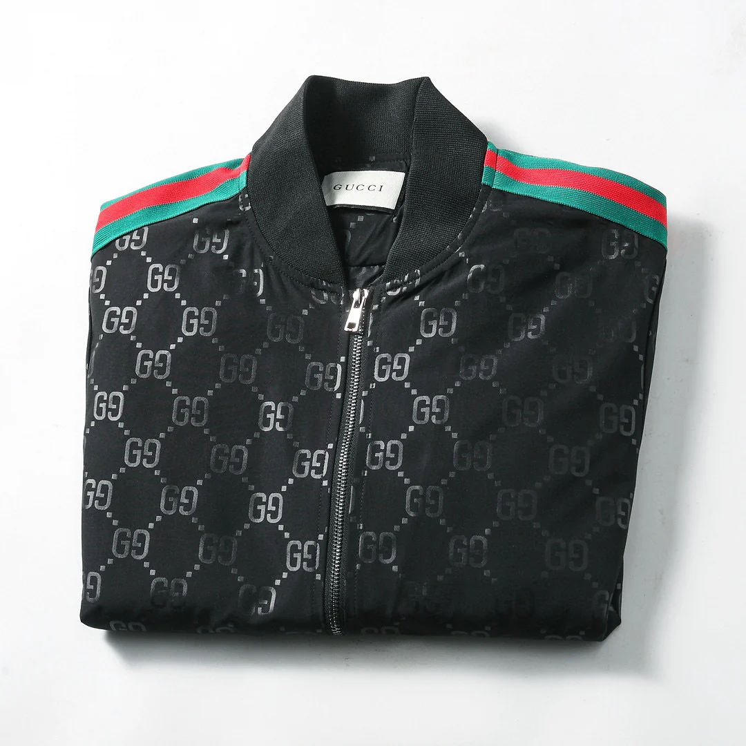 Black GG Monogram Track Jacket with Signature Web Stripes