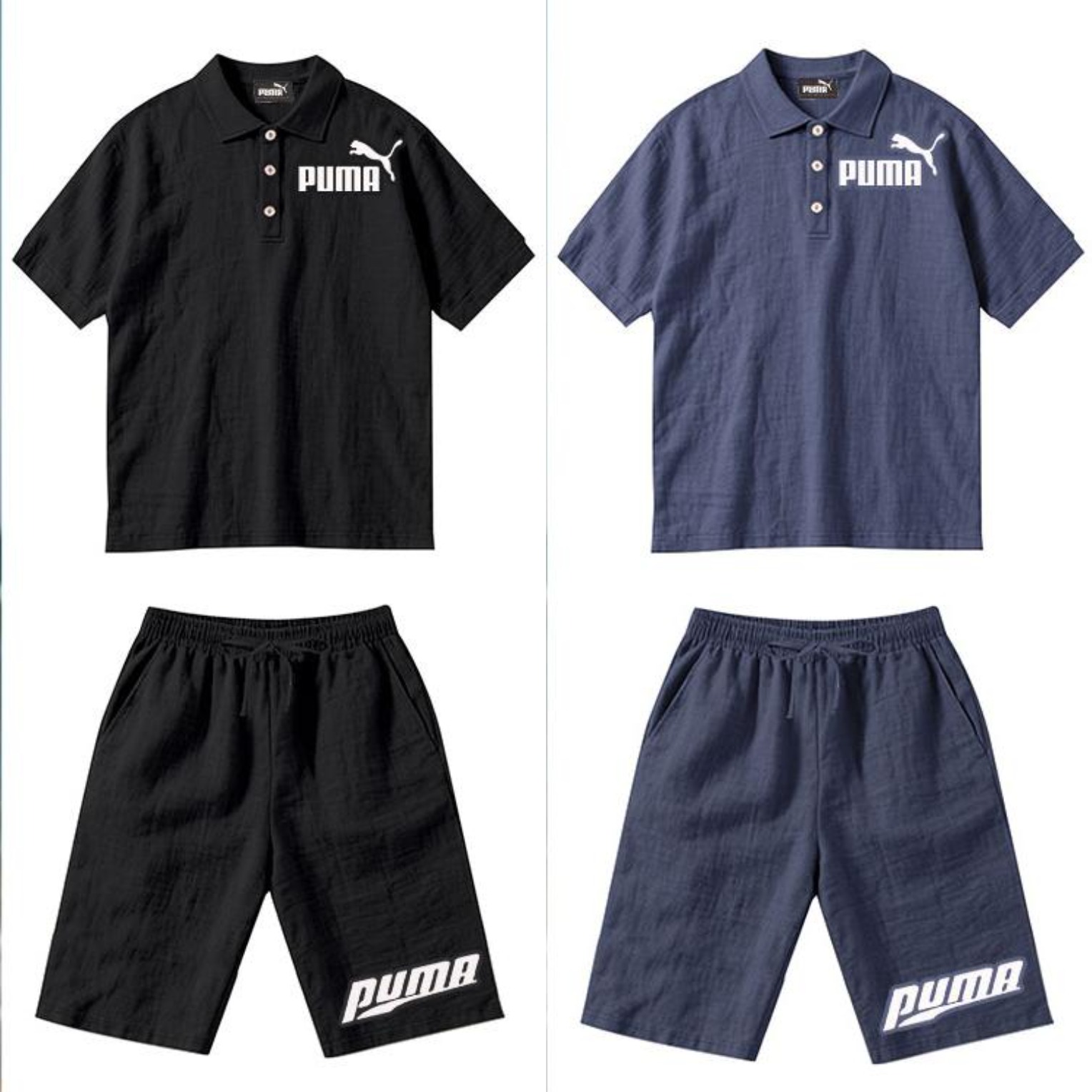 PUMA Męski Komplet z Koszulą i Szortami Lnianymi, Wygodny Styl na Wypoczynek Plażowy - Prosty Jednokolorowy