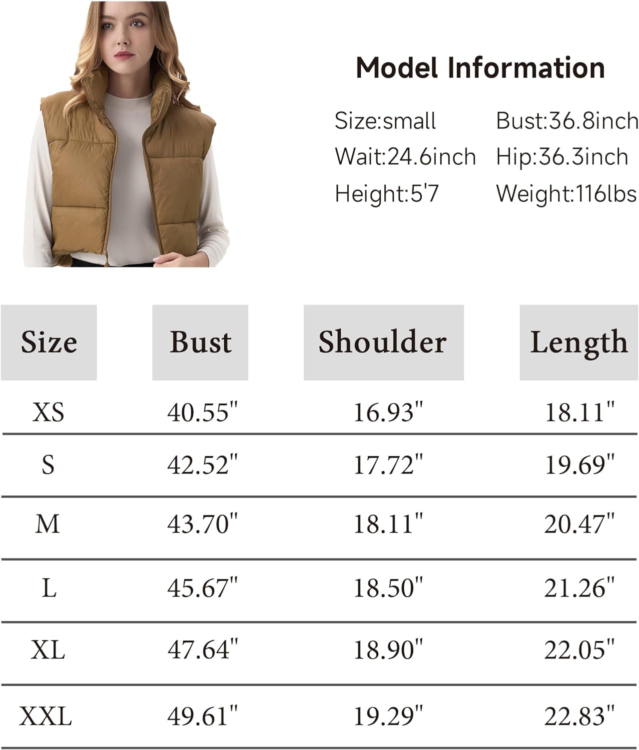 ANAYSN Women's Cropped Puffer Vest Lightweight Sleeveless Warm Vests For Women Winter Stand Collar Padded Gilet