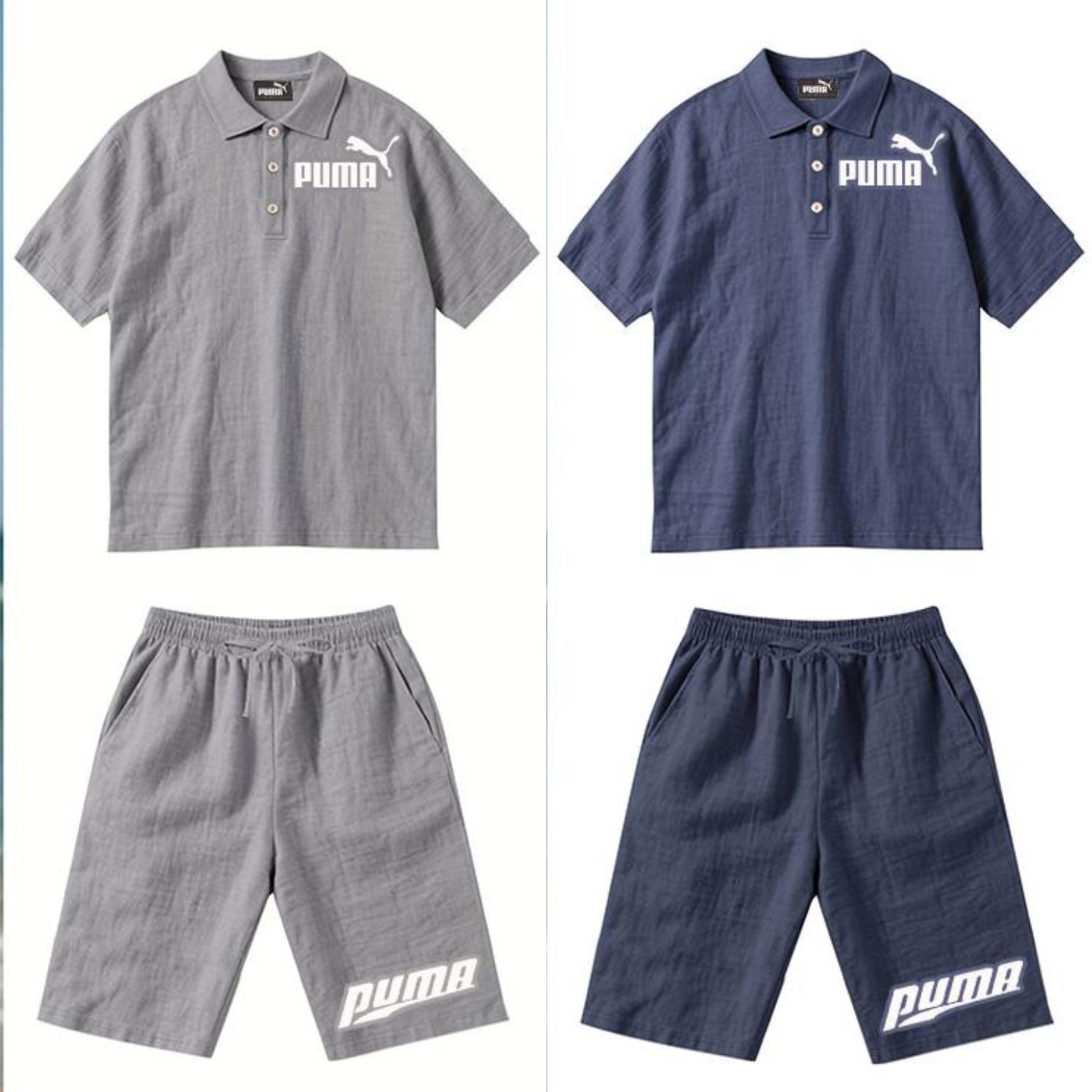 PUMA Męski Komplet z Koszulą i Szortami Lnianymi, Wygodny Styl na Wypoczynek Plażowy - Prosty Jednokolorowy