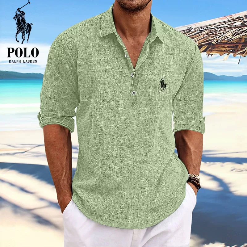 Men's Lapel Beach Long Sleeve Shirt
