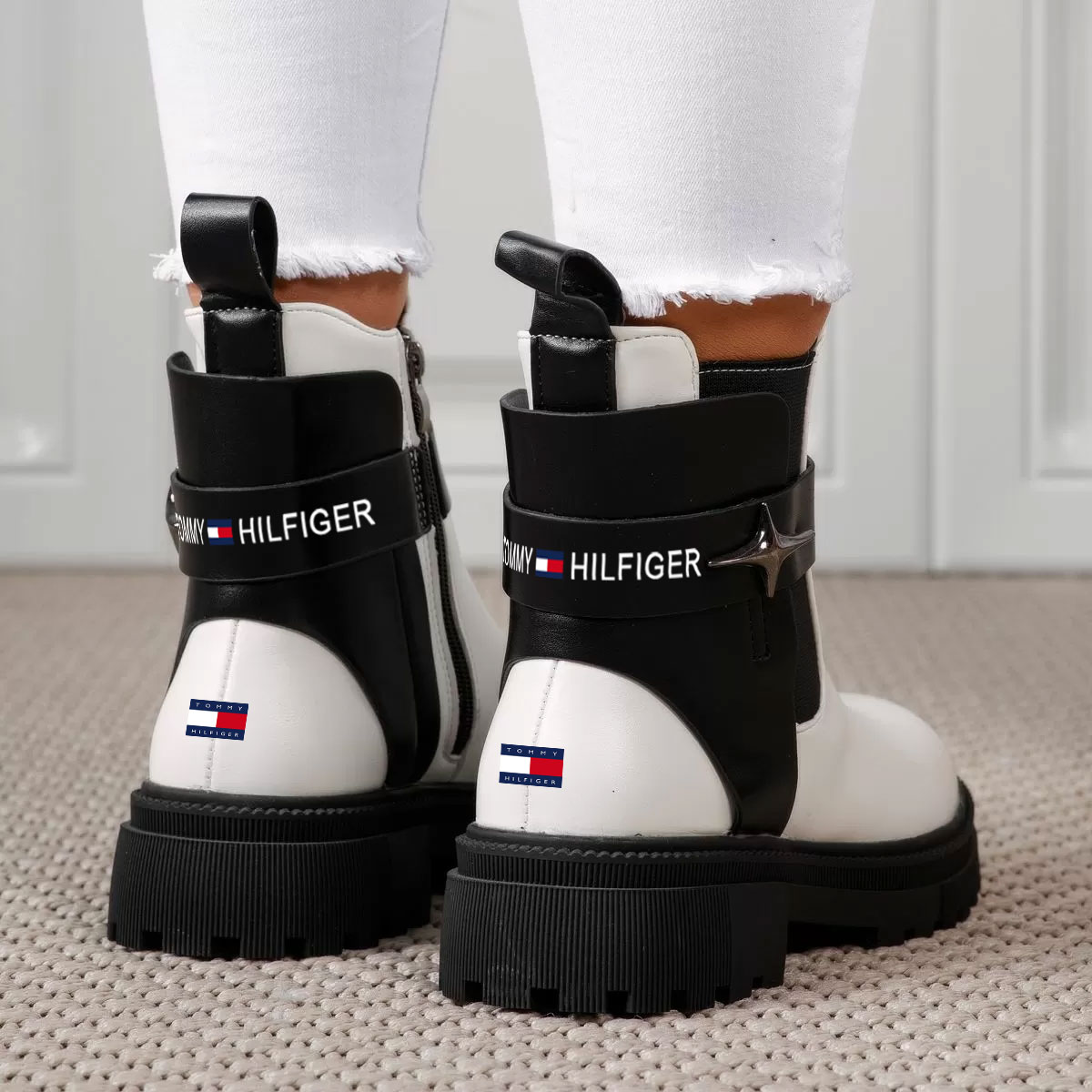 2023 Zimowe wodoodporne buty damskie ze skóry i aksamitu