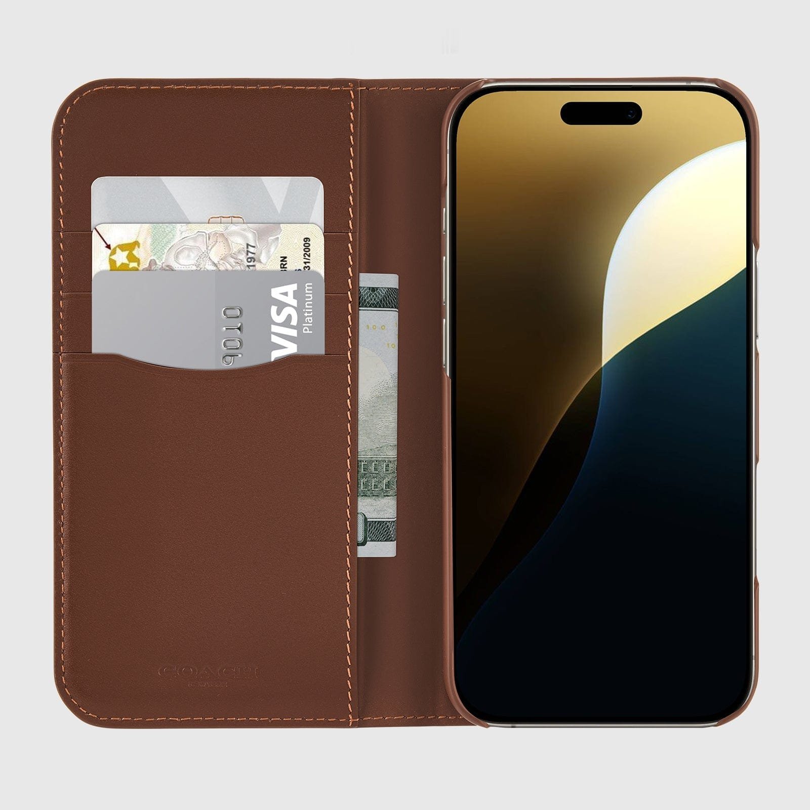 Coach Leather Folio Hazelnut – iP 16 Pro Max