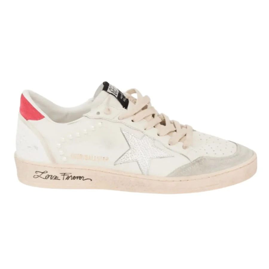 Golden Goose Ball Star Silver Leather Star and Pink Suede Heel Tab Women's Sneakers