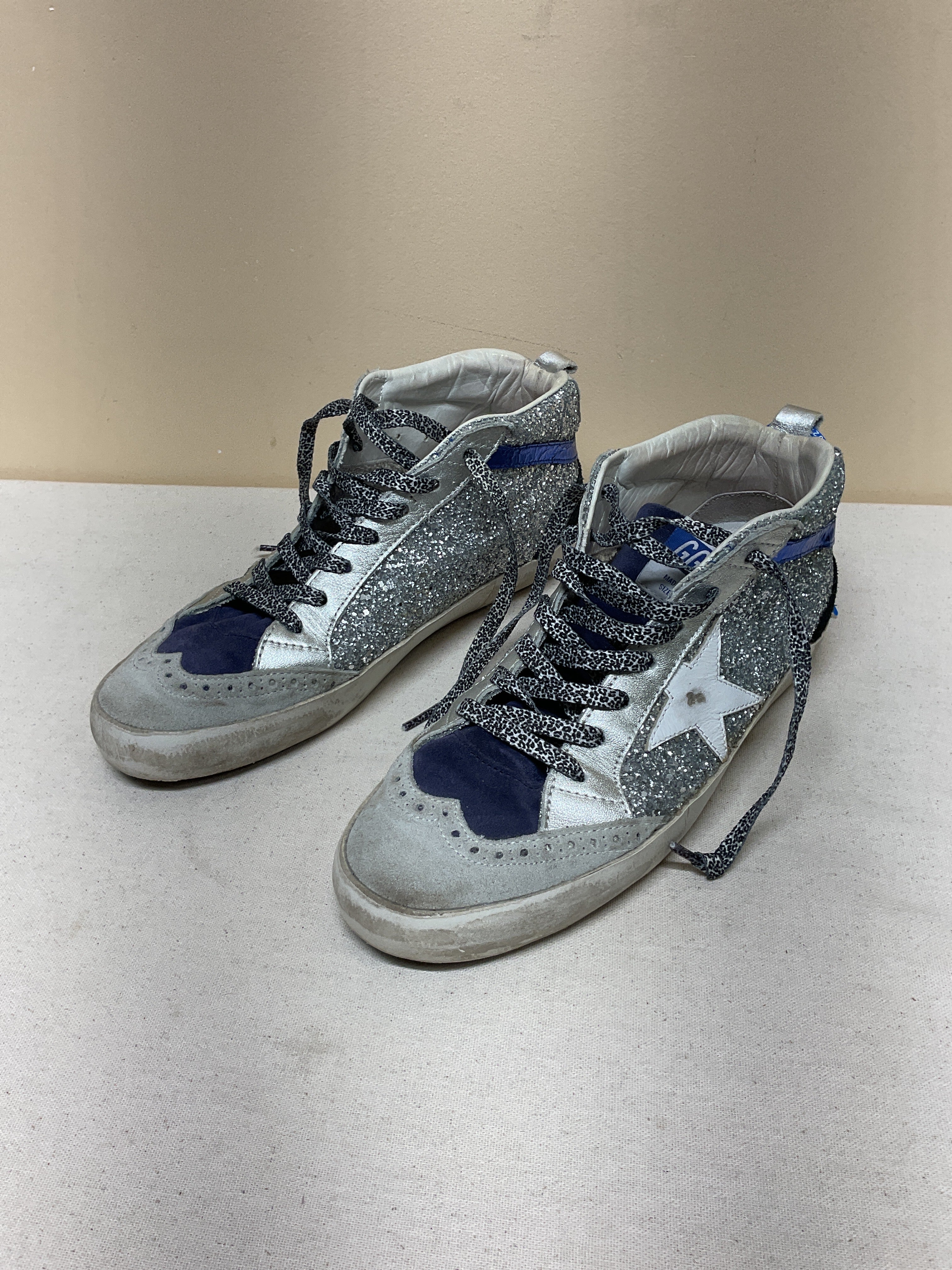Shoes Luxury Designer By Golden Goose In Blue & Silver, Size:8.5