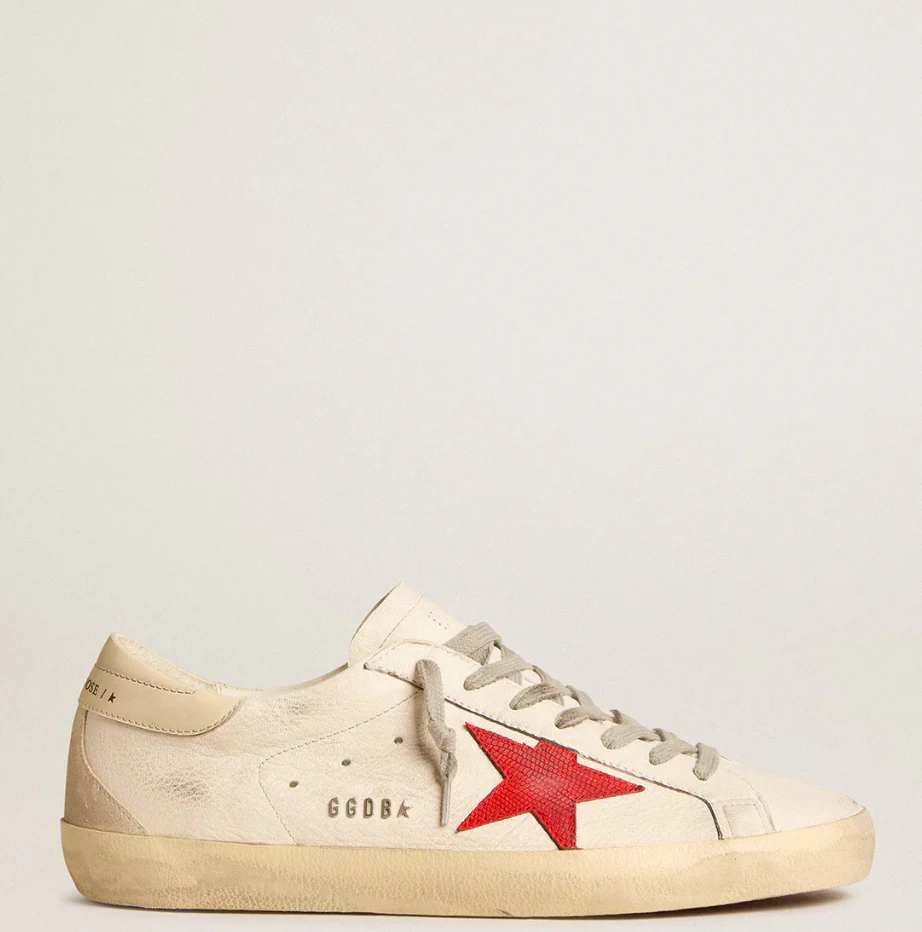 Super-Star in white nappa leather with a red star and cream leather reinforcement