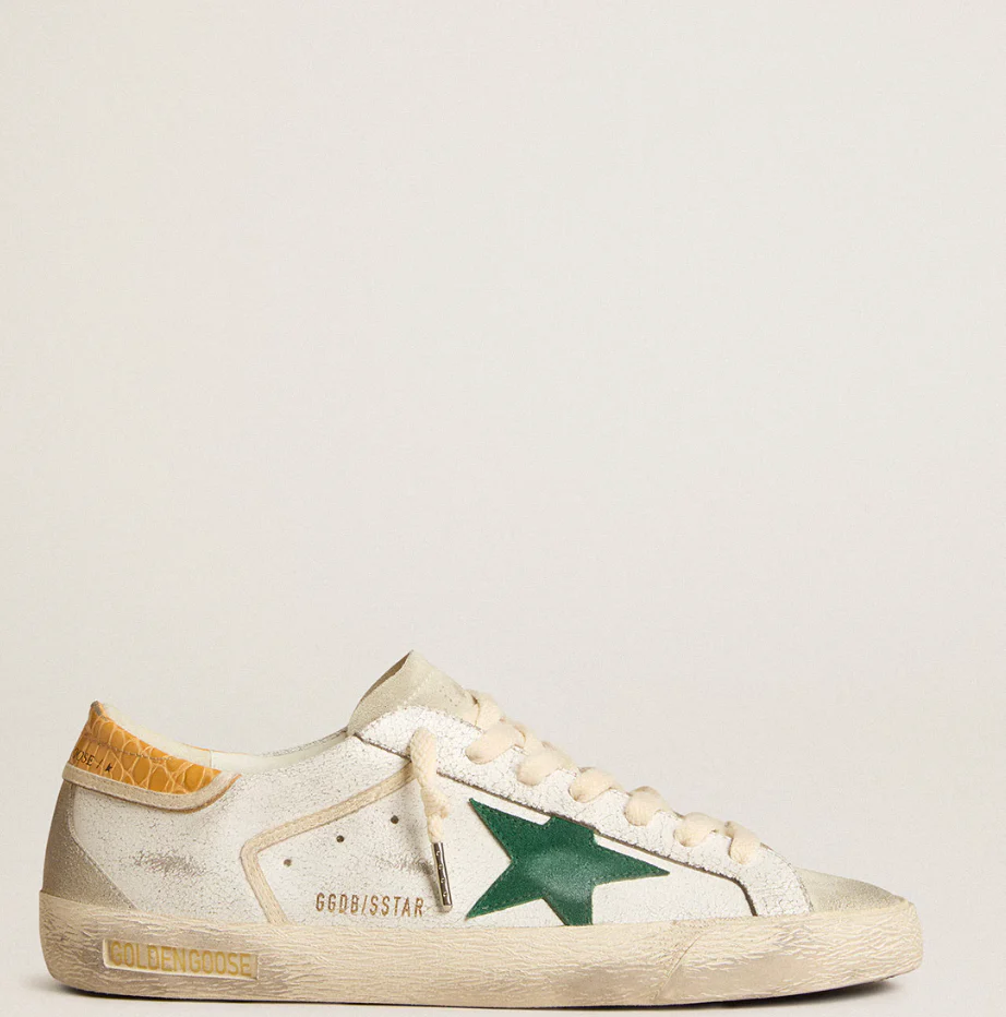 Super-Star with a green suede star and yellow crocodile leather reinforcement