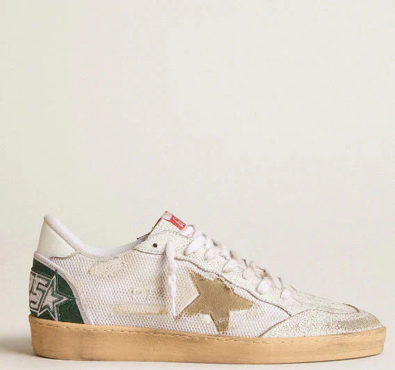 Ball Star LTD in crackled white leather and net with a suede star