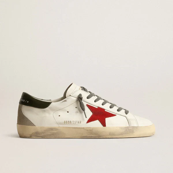 Super Star Red Suede and green leather heel tab