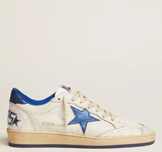 Ball Star in white nappa leather with a star and blue laminated leather reinforcement