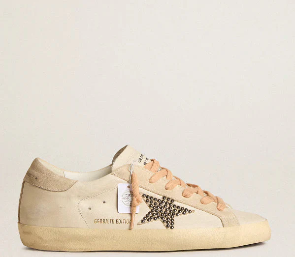 Super-Star LTD in leather with a beige suede star and Swarovski studs