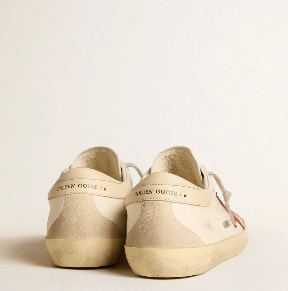 Super-Star in white nappa leather with a red star and cream leather reinforcement