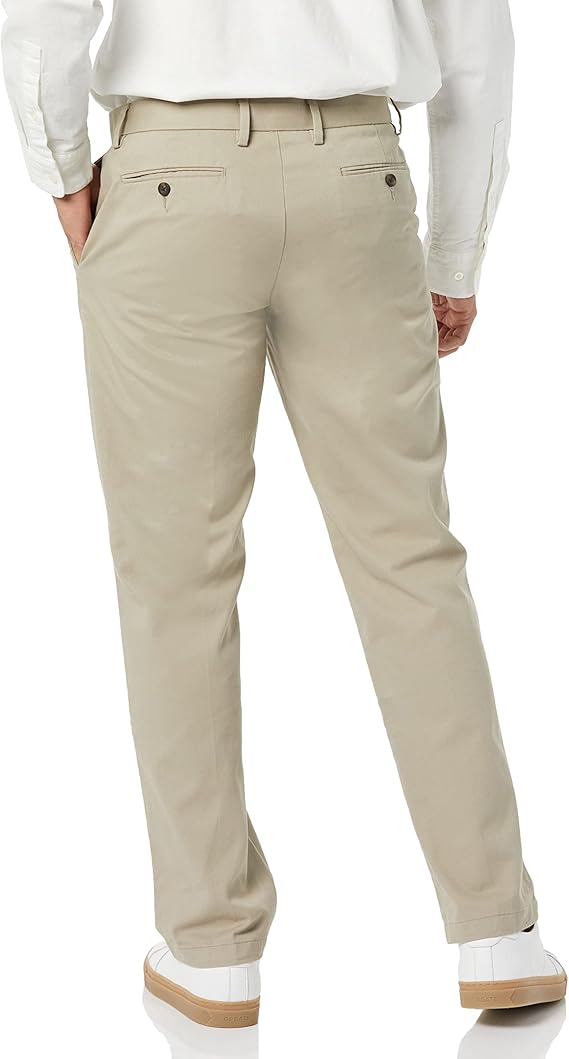 Men's straight-leg, slim-fit, wrinkle-resistant, plain weave twill cotton casual trousers