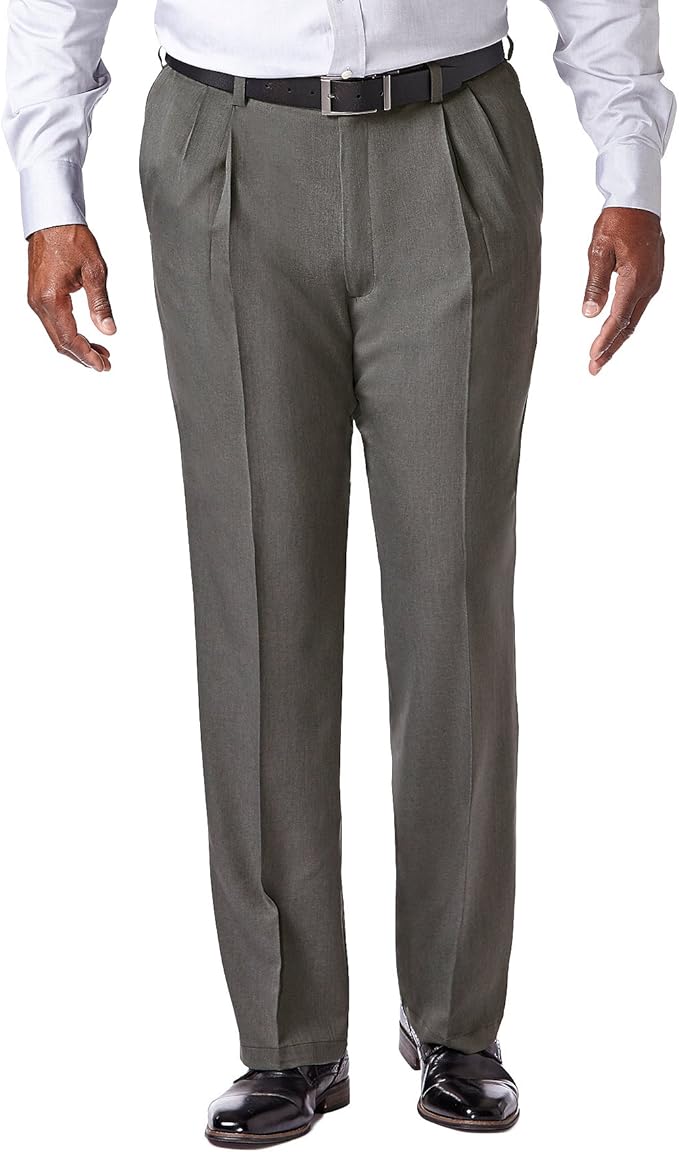 Men's Classic Fit Pleated Front Trousers with Hidden Elastic Waistband - Regular and Plus Sizes