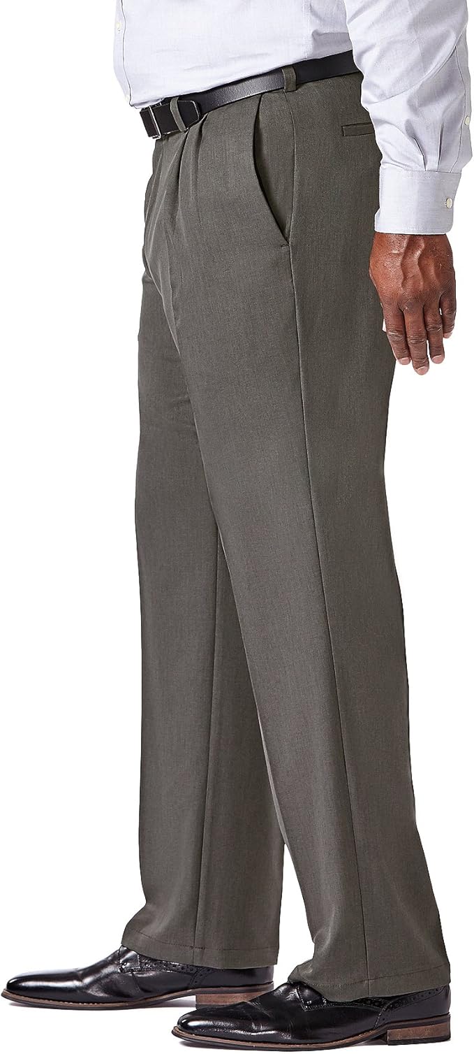 Men's Classic Fit Pleated Front Trousers with Hidden Elastic Waistband - Regular and Plus Sizes