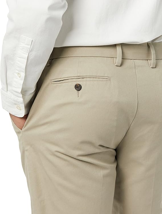 Men's straight-leg, slim-fit, wrinkle-resistant, plain weave twill cotton casual trousers