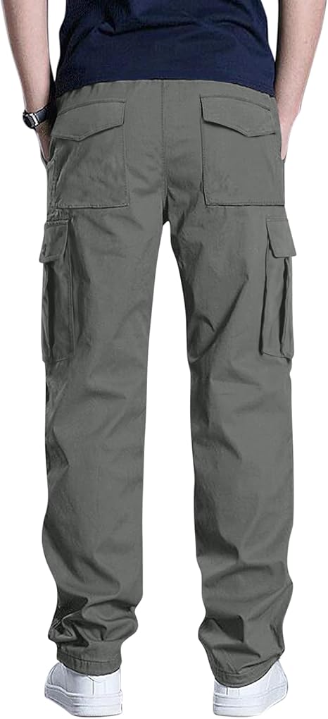 Men's work pants, casual athletic jogging pants, stretchy waist sweatpants, hiking and tactical pants with 6 pockets.