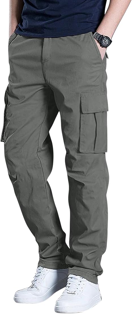 Men's work pants, casual athletic jogging pants, stretchy waist sweatpants, hiking and tactical pants with 6 pockets.